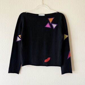 Shī Cashmere Made in Scotland Black Geometric Triangle Boat Neck Vintage Sweater